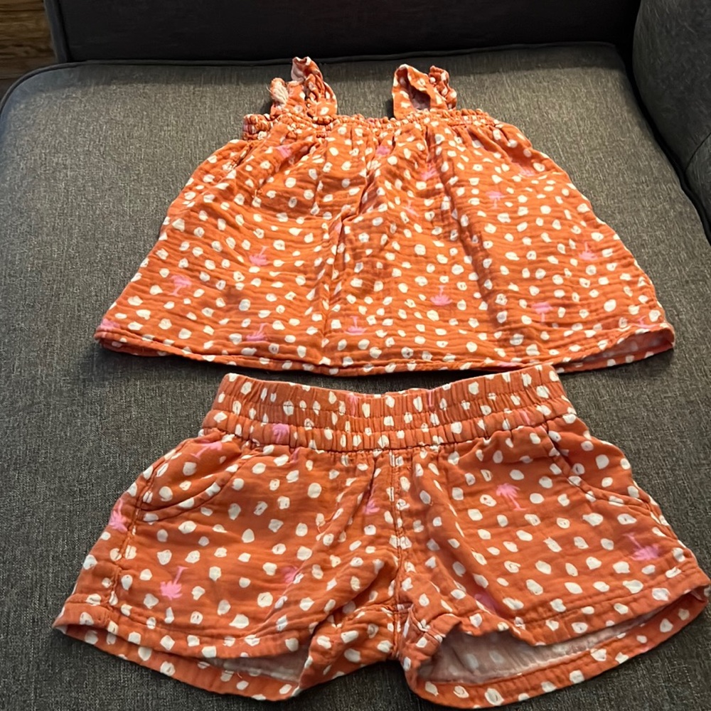 XS 4/5 Burnt Orange W/ White Polka Dot and Pink Palm Tree Matching Short…